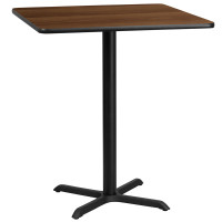 Flash Furniture XU-WALTB-3636-T3030B-GG 36" Square Walnut Laminate Table Top with 30" Bar Height Table Base